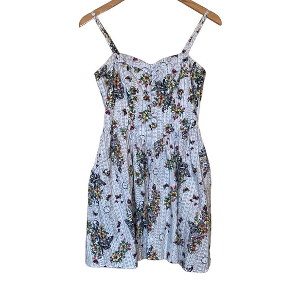 Hell Bunny Floral Skeleton Summer Mini Pin-up Dress S/M - Picture 1 of 9